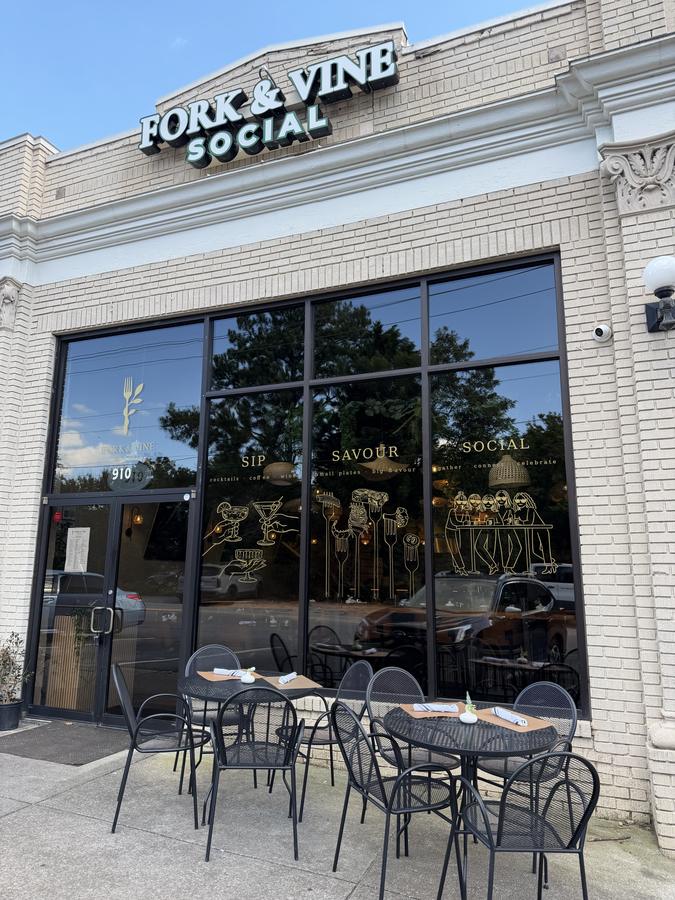 Fork & Vine Social restaurant front with clean floor-to-ceiling glass