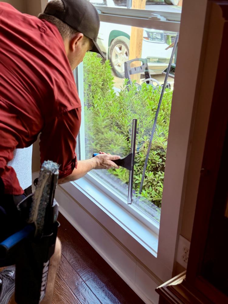 Ryan squeegeeing a large interior window